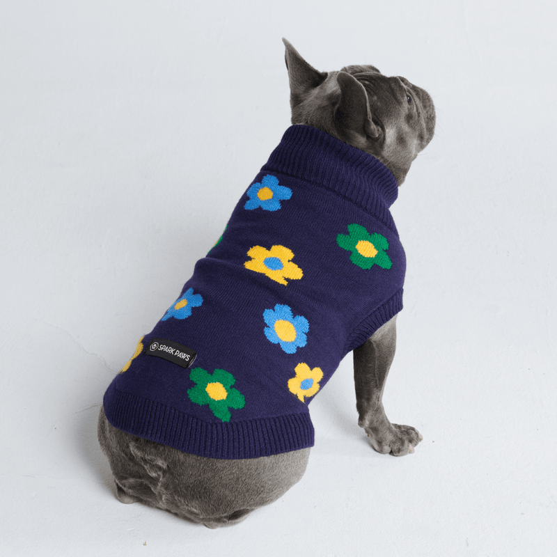 Blue Green Yellow Flowers Dog Sweater