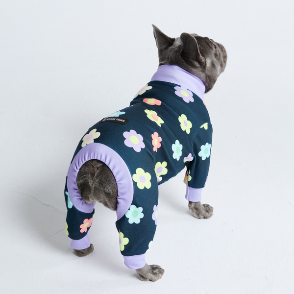 Pijama para Perros - Flores Azul Marino